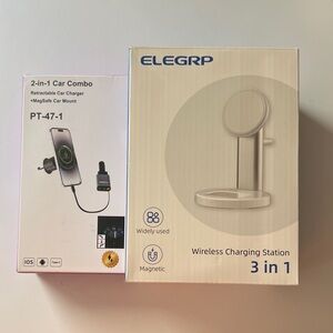 Wireless Charging Station 3 in 1 - Silver and 2-in-1 Car Combo Car Charger